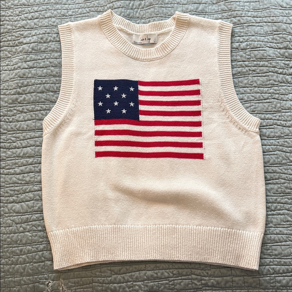 NWOT Sadie & Sage Cream Sweater with American Flag
